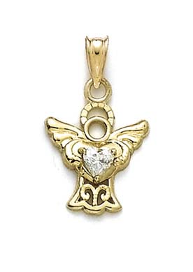 
14k Yellow Gold Filigree Angel White Heart Cubic Zirconia Pendant
