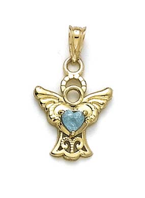 
14k Yellow Gold Filigree Angel Blue Heart Cubic Zirconia Pendant
