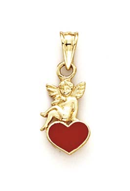
14k Yellow Gold Enamel Heart Angel Pendant

