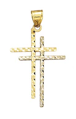 
14k Two-Tone Gold FSparkle-Cut Cross Pendant

