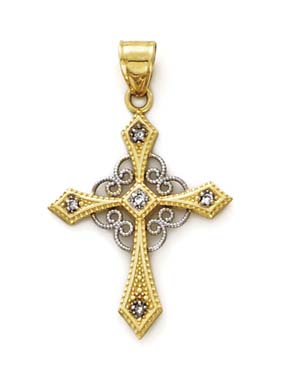 
14k Two-Tone Gold Cross Diamond Pendant

