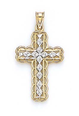 
14k Two-Tone Gold Sparkle-Cut and Rhodium Cross Pendant
