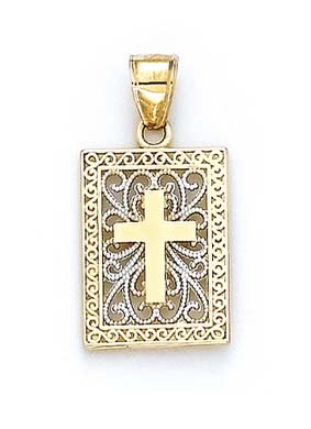 
14k Two-Tone Gold Filigree Cross Pendant
