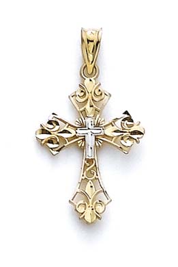 
14k Two-Tone Gold Sparkle-Cut Filigree Cross Pendant
