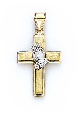 
14k Two-Tone Gold Cross Praying Hand Pendant
