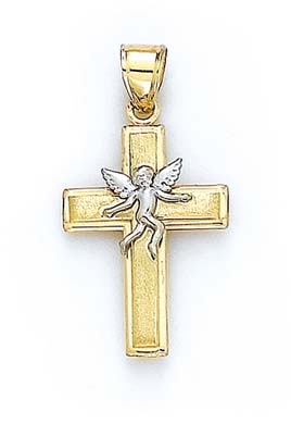 
14k Two-Tone Gold Cross Angel Pendant
