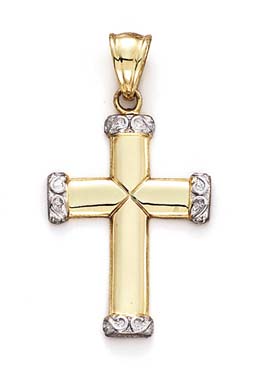 
14k Two-Tone Gold Large Cross Etruscan Ends Pendant
