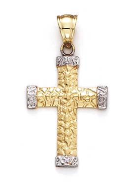 
14k Two-Tone Gold Large Nugget Cross Etruscan Ends Pendant
