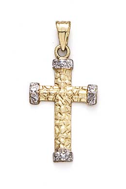 
14k Two-Tone Gold Small Nugget Cross Etruscan End Pendant
