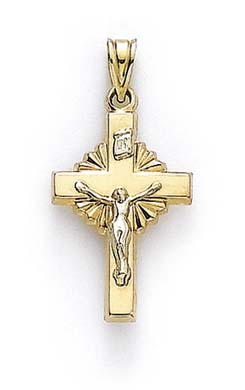 
14k Two-Tone Gold Small Sunburst Crucifix Pendant

