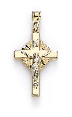 
14k Two-Tone Gold Large Sunburst Crucifix Pendant
