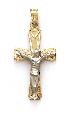 
14k Two-Tone Gold Chevron End Crucifix Pendant

