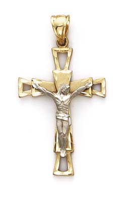 
14k Two-Tone Gold Open End Crucifix Pendant
