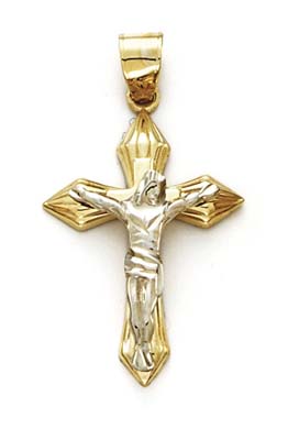 
14k Two-Tone Gold Arrow End Crucifix Pendant
