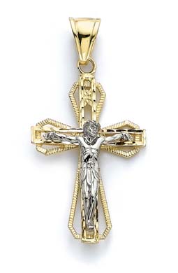
14k Two-Tone Gold Large Double Layer Cross Pendant
