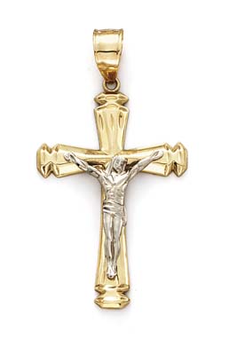 
14k Two-Tone Gold Large Cap End Crucifix Pendant
