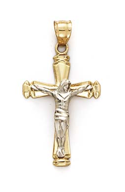 
14k Two-Tone Gold Sparkle-Cut Capped Crucifix Pendant
