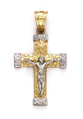 
14k Two-Tone Gold Large Nugget Crucifix Pendant
