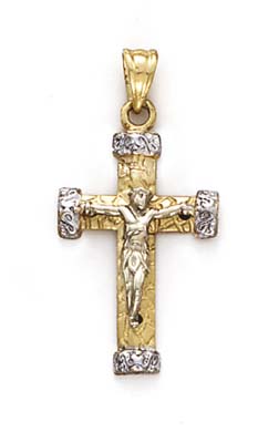 
14k Two-Tone Gold Small Nugget Crucifix Pendant
