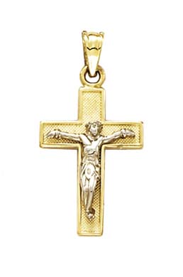 
14k Two-Tone Gold Small Satin Polished Crucifix Pendant

