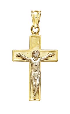 
14k Two-Tone Gold Medium Satin Polished Crucifix Pendant
