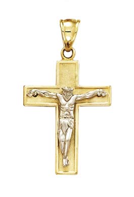 
14k Two-Tone Gold Large Satin Polished Crucifix Pendant
