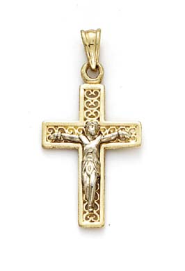 
14k Two-Tone Gold Small Filigree Back Crucifix Pendant
