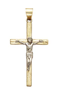 
14k Two-Tone Gold Crucifix Wood Style Pendant
