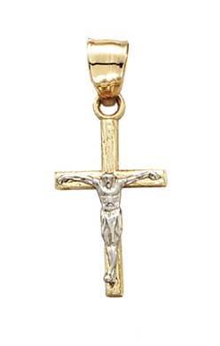 
14k Two-Tone Gold Wood Style Crucifix Pendant
