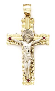 
14k Two-Tone Gold Small Two-Tone Crucifix Red Cubic Zirconia Pendant
