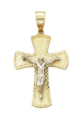 
14k Two-Tone Gold Large X Sparkle-Cut Crucifix Pendant
