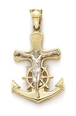 
14k Two-Tone Gold Anchor and Cross Pendant
