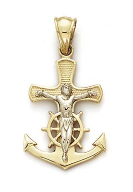
14k Two-Tone Gold Sailor Cross Pendant
