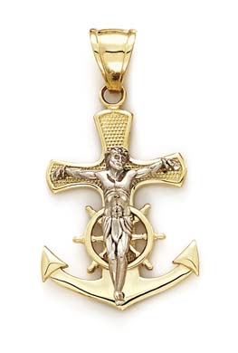 
14k Two-Tone Gold Large Sailor Cross Pendant
