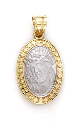 
14k Two-Tone Gold Oval Christ Pendant
