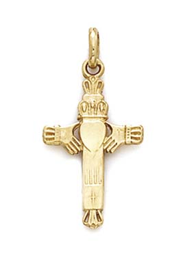 
14k Yellow Gold Polished Claddagh Cross Pendant
