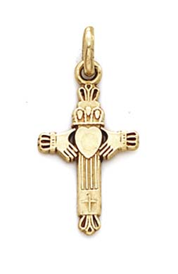 
14k Yellow Gold Small Claddagh Cross Pendant
