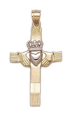 
14k Two-Tone Gold Claddagh Cross Pendant
