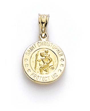 
14k Yellow Gold Round St Christopher Medallion Pendant
