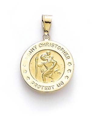 
14k Yellow Gold Round St Christopher Medallion Pendant
