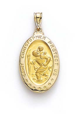 
14k Yellow Gold Oval St Christopher Medallion Pendant
