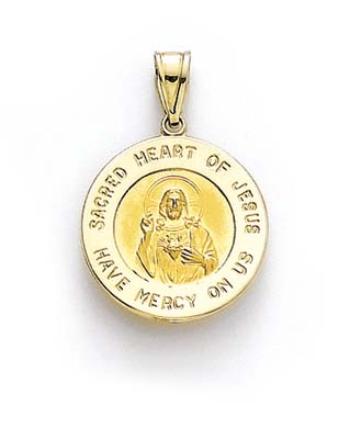 
14k Yellow Gold Round Sacred Heart Jesus Medallion Pendant
