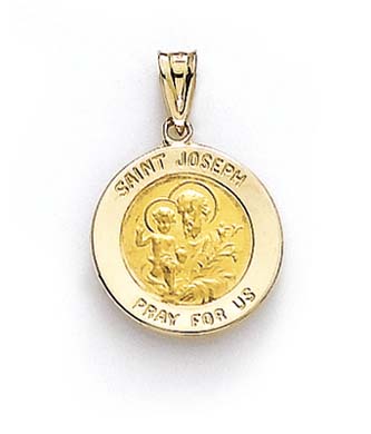 
14k Yellow Gold Round St Joseph Medallion Pendant
