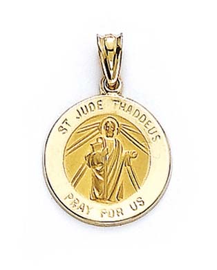 
14k Yellow Gold Round St Jude Medallion Pendant
