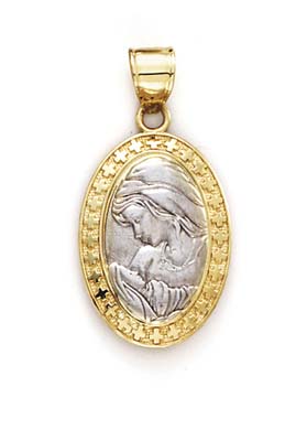 
14k Two-Tone Gold Oval Mary and Jesus Pendant
