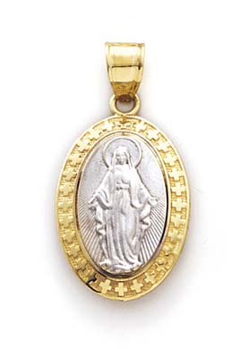 
14k Two-Tone Gold Oval Mary Pendant
