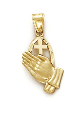 
14k Yellow Gold Praying Hands Cross Pendant
