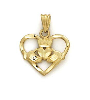 
14k Yellow Gold Claddagh In Heart Pendant
