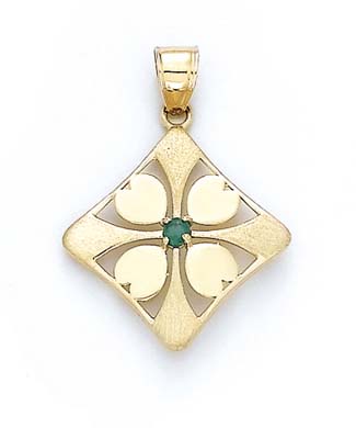 
14k Yellow Gold Simulated Emerald 4-Leaf Clover Pendant
