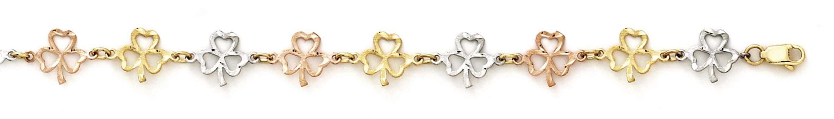 
14k Tricolor Gold 3-Leaf Clover 7.25 Inch Bracelet
